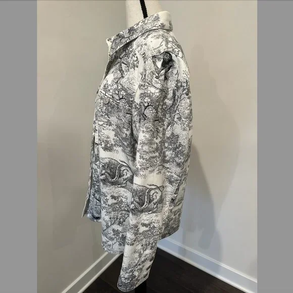 Dior Toile De Jouy Button Front Long Sleeve Shirt In White And Black Cotton - Picture 9 of 12